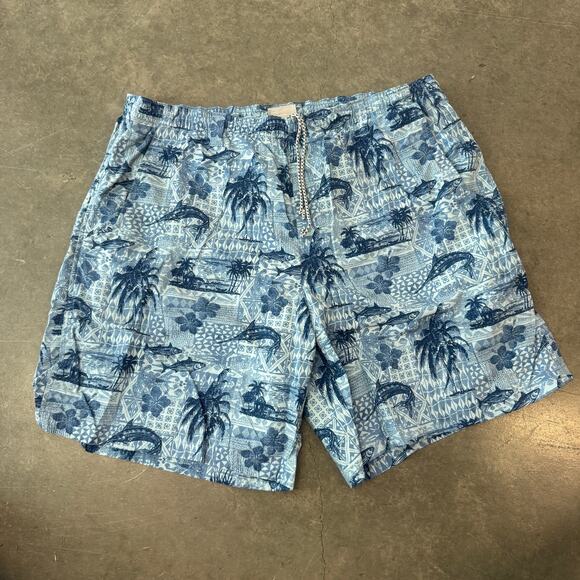 Vintage Y2K Columbia Beach Summer Tropical Fish Blue Swim Trunks Large Lined - Picture 1 of 7